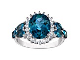 Sterling Silver Oval London Blue topaz and Lab Created White Sapphire Ring 5.75ctw