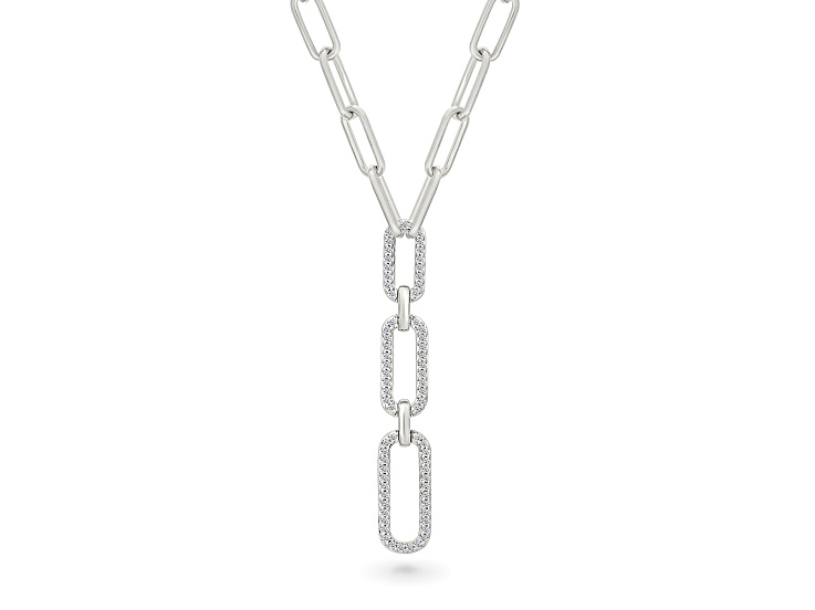 White Diamond Rhodium Over Sterling Silver Paperclip  Y Necklace 0.20ctw