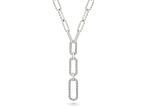 White Diamond Rhodium Over Sterling Silver Paperclip  Y Necklace 0.20ctw