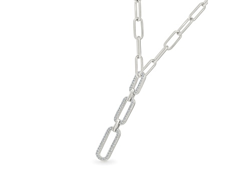 White Diamond Rhodium Over Sterling Silver Paperclip  Y Necklace 0.20ctw