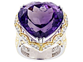 Purple Amethyst and White Zircon Rhodium & 24K Gold Over Palladium Sterling Silver Ring 22.65ctw