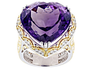 Purple Canela Amethyst Rhodium Over Sterling Silver Ring 16.11ctw