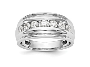 Rhodium Over 14K White Gold Lab Grown Diamond Men's Band
