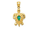 14K Yellow Gold Polished Created Blue Opal Turtle Pendant