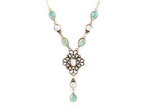 Barse Jewelry White Mother-of-Pearl With Blue Composite Turquoise Gold Tone Barcelona Y-Necklace