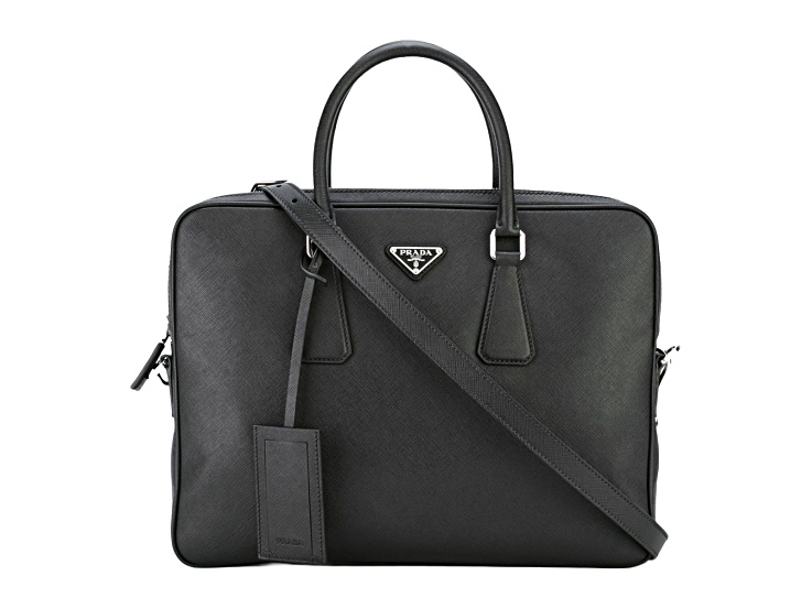 Prada Black Leather Top Zipper Briefcase - 13SXMA | JTV