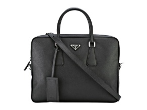 Prada Black Leather Top Zipper Briefcase