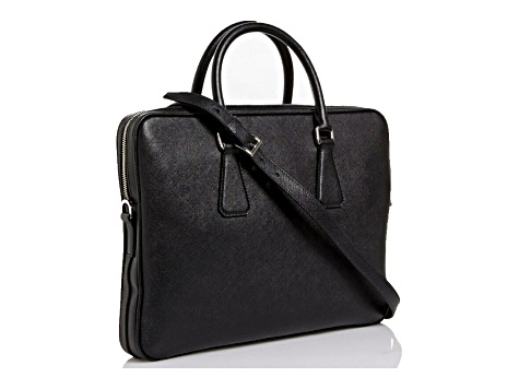 Prada Black Leather Top Zipper Briefcase - 13SXMA | JTV
