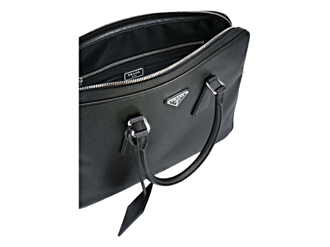Prada Black Leather Top Zipper Briefcase - 13SXMA | JTV