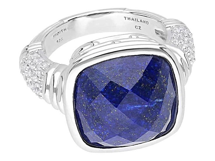 Judith Ripka Blue Lapis and 0.85ctw Bella Luce® Rhodium Over Sterling Silver Statement Ring