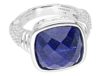 Picture of Judith Ripka Blue Lapis and 0.85ctw Bella Luce® Rhodium Over Sterling Silver Statement Ring