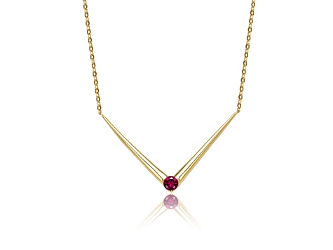Red Cubic Zirconia, 14k Gold Plated over Sterling Silver Chevron Layering Necklace