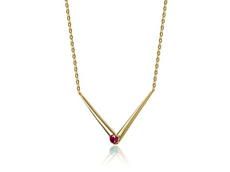 Red Cubic Zirconia, 14k Gold Plated over Sterling Silver Chevron Layering Necklace
