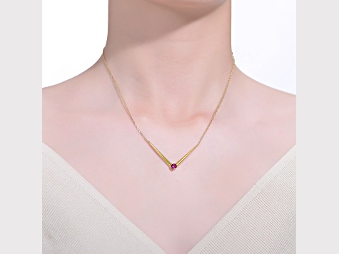 Red Cubic Zirconia, 14k Gold Plated over Sterling Silver Chevron Layering Necklace