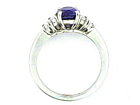 Oval Blue Sapphire and White Diamond Platinum Ring. 2.58 CTW