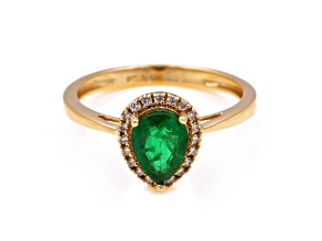 1.12 Ctw Emerald With 0.10 Ctw White Diamond Ring in 14K YG