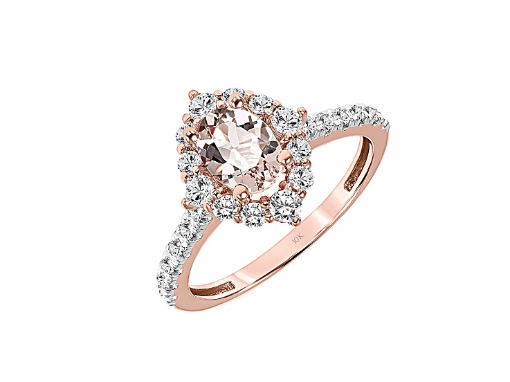 Morganite, White Topaz & Diamond-Accent Halo Engagement Ring in 10k Rose Gold