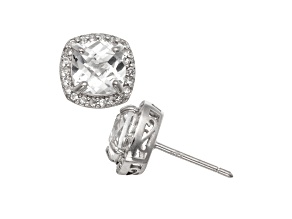 Square Lab Created White Sapphire Sterling Silver Halo Stud Earrings 3.04ctw