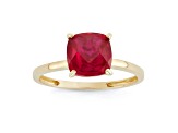Square Cushion Lab Created Ruby 10K Yellow Gold Ring 2.20ctw
