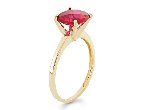 Square Cushion Lab Created Ruby 10K Yellow Gold Ring 2.20ctw