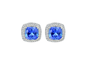 14K White Gold Rectangular Cushion Tanzanite and Diamond Earrings 5.51ctw