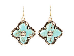 Barse Jewelry Blue Composite Turquoise Gold Tone Maltese Cross Earrings