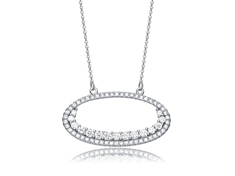 Rhodium Plated over Sterling Silver with Clear Cubic Zirconia Outlined Circle Necklace