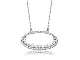 Rhodium Plated over Sterling Silver with Clear Cubic Zirconia Outlined Circle Necklace