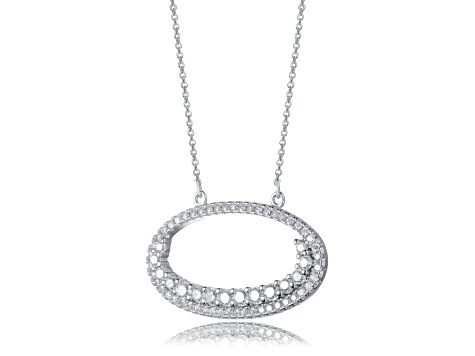 Rhodium Plated over Sterling Silver with Clear Cubic Zirconia Outlined Circle Necklace