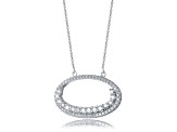 Rhodium Plated over Sterling Silver with Clear Cubic Zirconia Outlined Circle Necklace