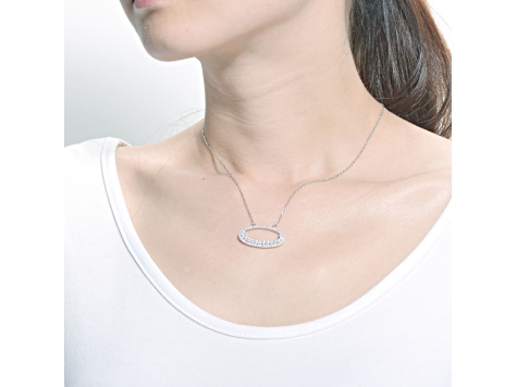 Rhodium Plated over Sterling Silver with Clear Cubic Zirconia Outlined Circle Necklace