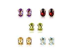 Multi-Color Multi-Gemstone 18k Yellow Gold Over Sterling Silver Earring Set