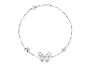 Sterling Statements Rhodium Over Sterling Silver Pave Butterfly Bracelet