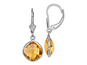 Sterling Silver Rhodium-plated Citrine Dangle Lever Back Earrings