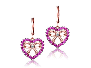 Ruby Red Cubic Zirconia, 18k Rose Gold Plated over Brass Heart Dangle Earrings