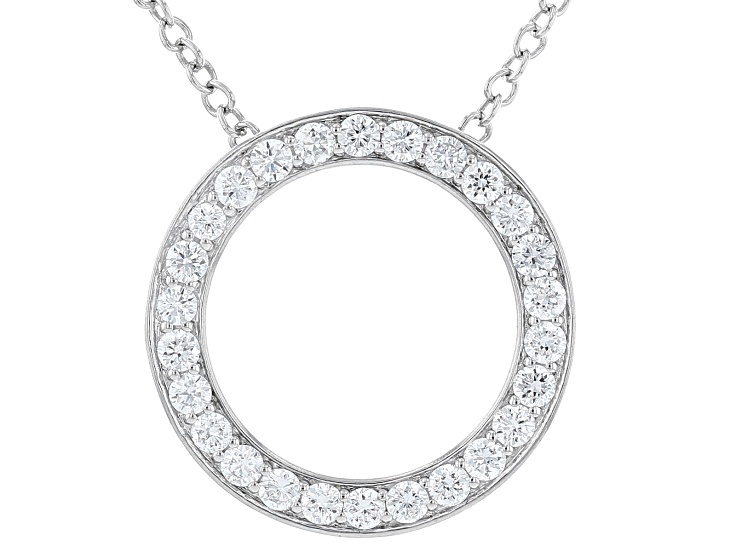 White Lab-Grown Diamond, Rhodium Over Sterling Silver Circle Pendant 1.00ctw