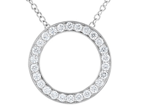 White Lab-Grown Diamond, Rhodium Over Sterling Silver Circle Pendant 1.00ctw