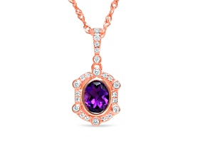 18K Rose Gold Over Sterling Silver 8x6mm Oval Amethyst Pendant 1.04ctw