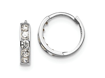 Picture of Rhodium Over 14K White Gold Cubic Zirconia Children's Hinged Hoop Earrings