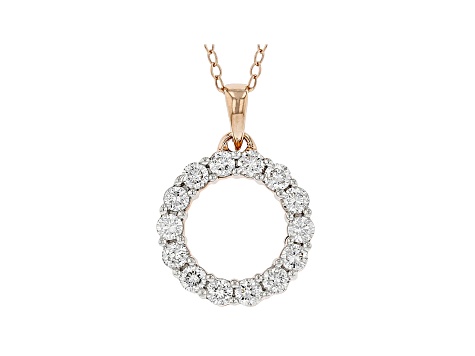 White Lab-Grown Diamond 14kt Rose Gold Open Circle Pendant With Cable Chain 0.75ctw