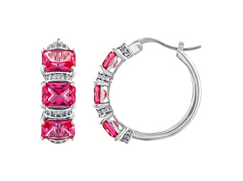 Picture of Lab Created Pink Sapphire 3-Stone Leverback Sterling Silver Earrings 6.02ctw