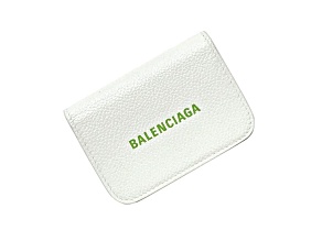 Balenciaga Everyday White Leather Logo Mini Trifold Wallet