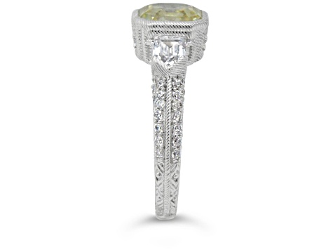 Judith Ripka 2.78ct Canary and 1.67ctw White Bella Luce Rhodium Over Sterling Silver Ring