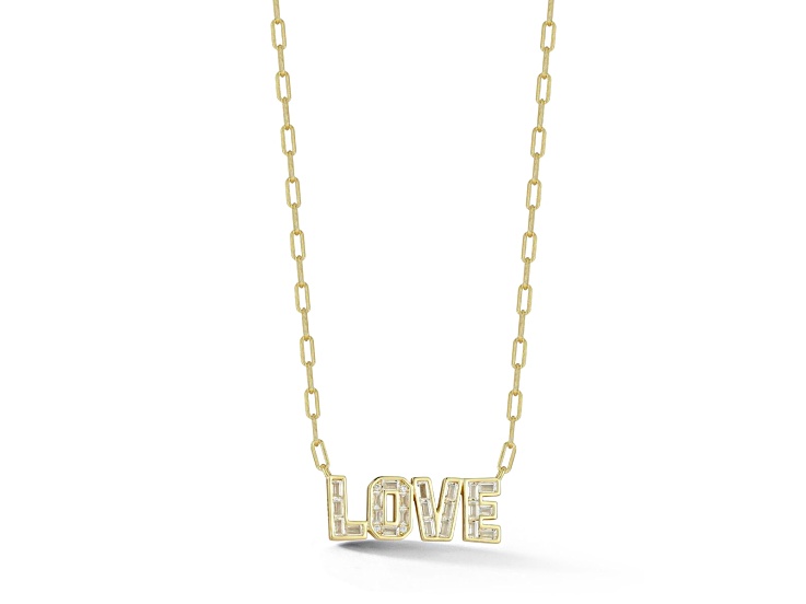 Rachel Zoe 14K Yellow Gold Over Sterling Silver Cubic Zirconia Love Pendant Paperclip Necklace