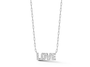 Rachel Zoe Rhodium Over Sterling Silver Cubic Zirconia Love Pendant Paperclip Necklace