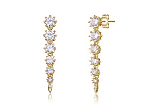 14k Yellow Gold Plated over Sterling Silver with Clear Cubic Zirconia Linear Fringe Icicle Earrings