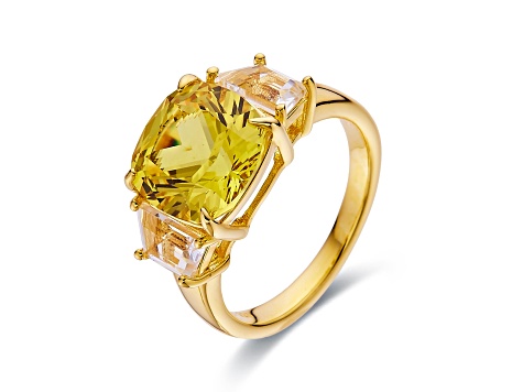 Lab Created Yellow Sapphire and White Topaz 18K Yellow Gold Over Sterling Silver 3-Stone Ring