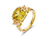 Lab Created Yellow Sapphire and White Topaz 18K Yellow Gold Over Sterling Silver 3-Stone Ring