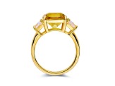 Lab Created Yellow Sapphire and White Topaz 18K Yellow Gold Over Sterling Silver 3-Stone Ring