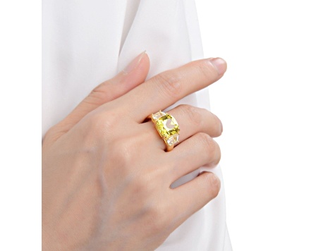 Lab Created Yellow Sapphire and White Topaz 18K Yellow Gold Over Sterling Silver 3-Stone Ring